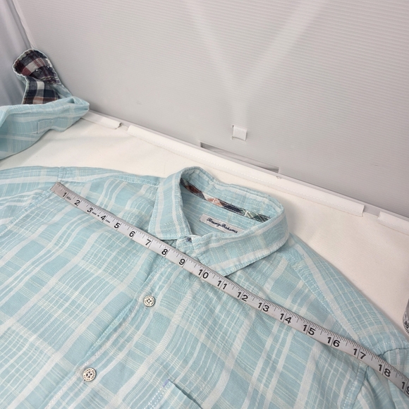 Tommy Bahama Long Sleeve Linen Flip Cuff Shirt Sea Green Plaid Men's Size L - Picture 7 of 9